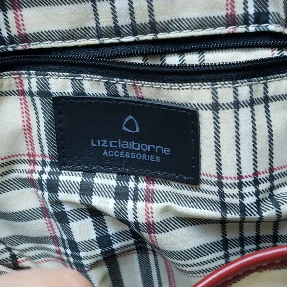 LIZ CLAIBORNE Shoulder Organizer Pockets Bag Red / Plaid Faux Leather - Picture 3 of 12
